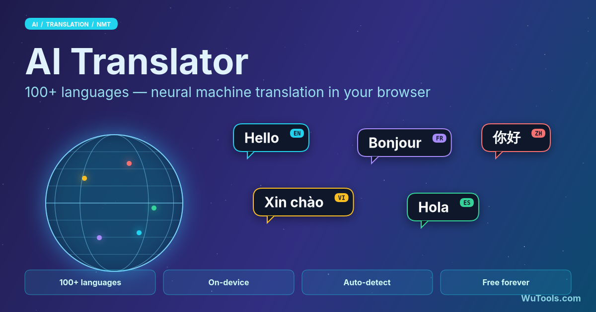 AI Translator — Free private AI translator running NLLB-200 in your browser. Translate 15+ languages with WebGPU acceleration. No upload