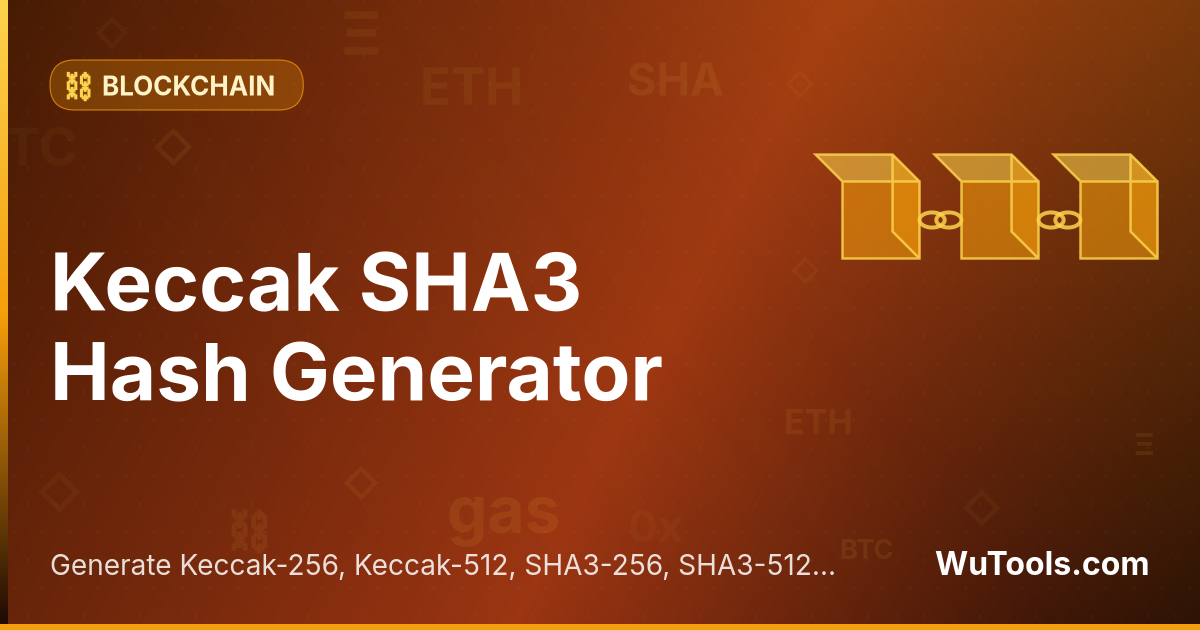 Générateur de Hachage Keccak / SHA3 — Générez des hachages Keccak-256, Keccak-512, SHA3-256, SHA3-512 en ligne. Outil gratuit compatible Ethereum pour smart c