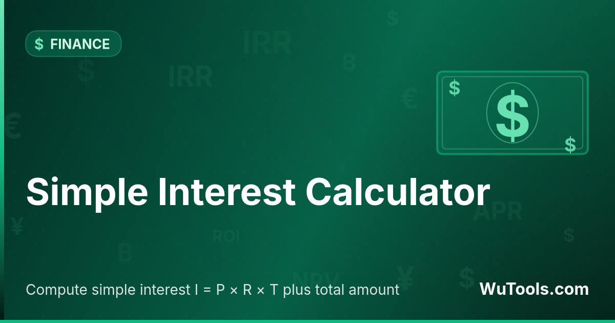 Calculateur d'intérêt simple — Calculez l'intérêt simple I = P × R × T et le montant total. Comparez avec l'intérêt composé, voyez quels prêts l'utilis