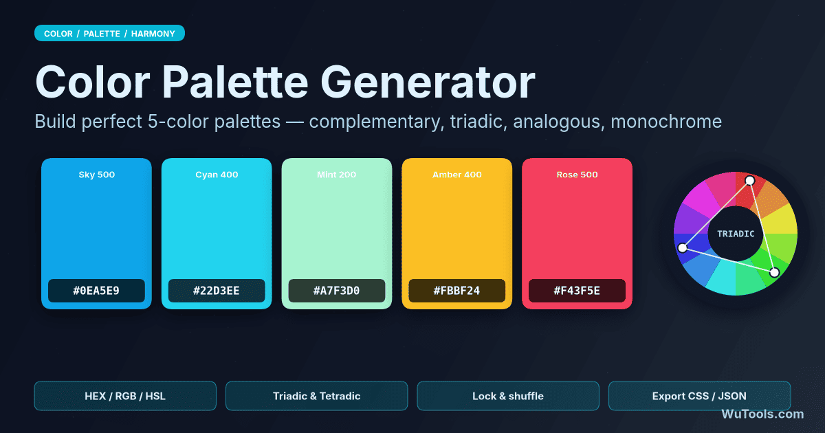 Générateur de Palette de Couleurs — Générateur de palette de couleurs gratuit. Créez des schémas harmonieux manuellement ou extrayez palettes d'images. Expo