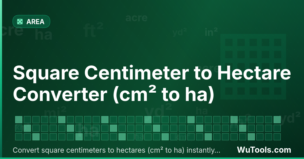 Conversor de Centímetro Quadrado para Hectare — Converta centímetros quadrados para hectares grátis. 1 cm² = 1e-8 ha. Conversor preciso com fórmula, exemplos e tabela d