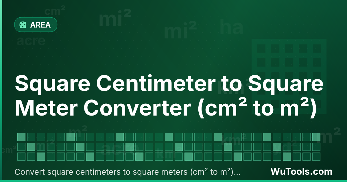 Convertisseur de Centimètre Carré vers Mètre Carré — Convertir centimètres carrés vers mètres carrés gratuitement. 1 cm² = 0.0001 m². Convertisseur précis avec formule, exem