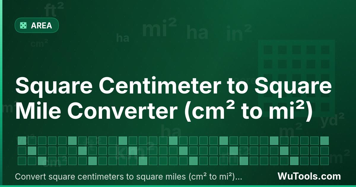 Conversor de Centímetro Quadrado para Milha Quadrada — Converta centímetros quadrados para milhas quadradas grátis. 1 cm² = 0 mi². Conversor preciso com fórmula, exemplos e ta