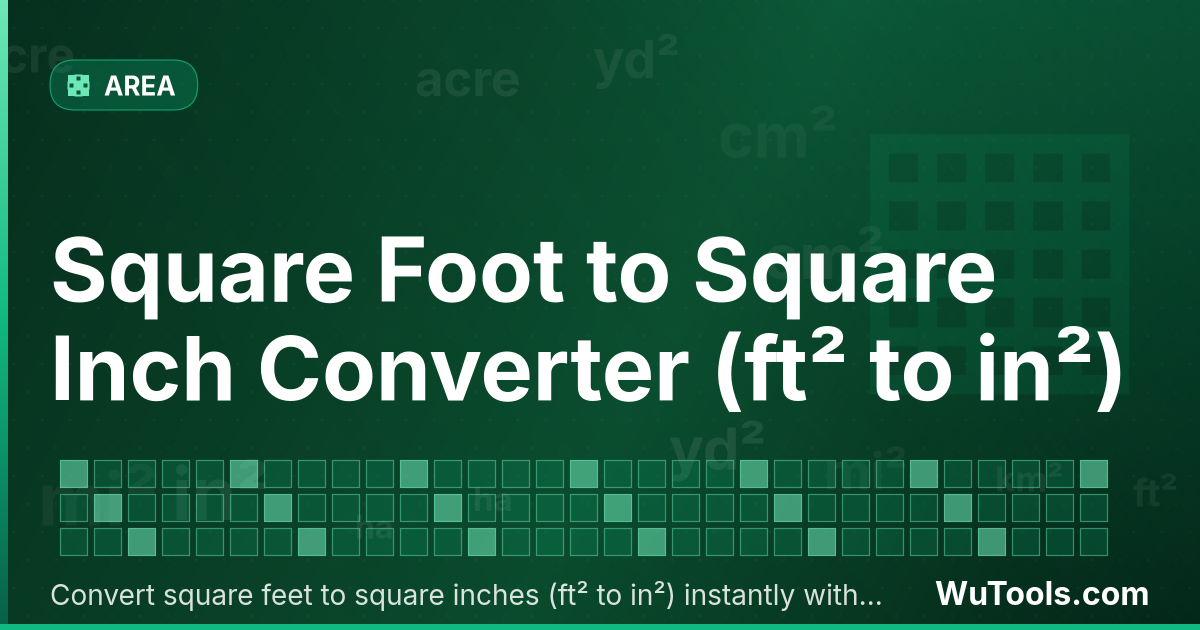 Conversor de Pé Quadrado para Polegada Quadrada — Converta pés quadrados para polegadas quadradas grátis. 1 ft² = 144 in². Conversor preciso com fórmula, exemplos e tabel