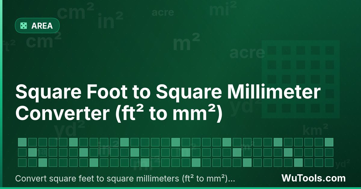 Convertisseur de Pied Carré vers Millimètre Carré — Convertir pieds carrés vers millimètres carrés gratuitement. 1 ft² = 92903.04 mm². Convertisseur précis avec formule, ex