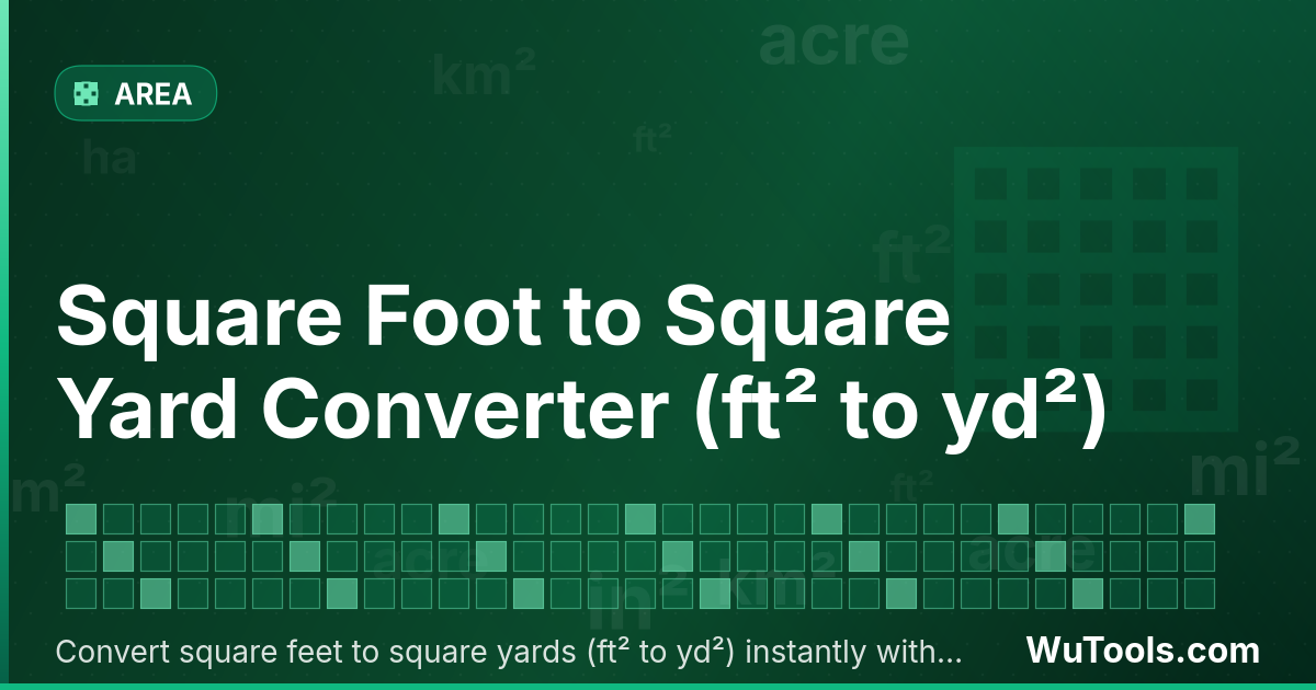Conversor de Pé Quadrado para Jarda Quadrada — Converta pés quadrados para jardas quadradas grátis. 1 ft² = 0.11111111 yd². Conversor preciso com fórmula, exemplos e t