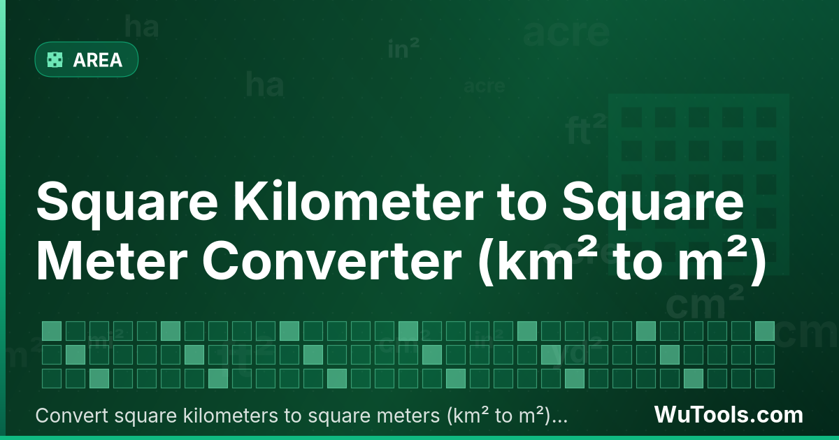 Convertisseur de Kilomètre Carré vers Mètre Carré — Convertir kilomètres carrés vers mètres carrés gratuitement. 1 km² = 1,000,000 m². Convertisseur précis avec formule, ex