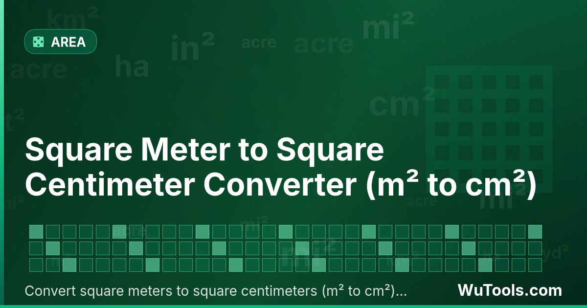 Conversor de Metro Quadrado para Centímetro Quadrado — Converta metros quadrados para centímetros quadrados grátis. 1 m² = 10000 cm². Conversor preciso com fórmula, exemplos e