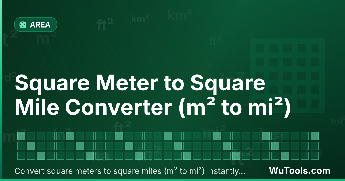 Convertisseur de Mètre Carré vers Mile Carré — Convertir mètres carrés vers miles carrés gratuitement. 1 m² = 3.9e-7 mi². Convertisseur précis avec formule, exemples e