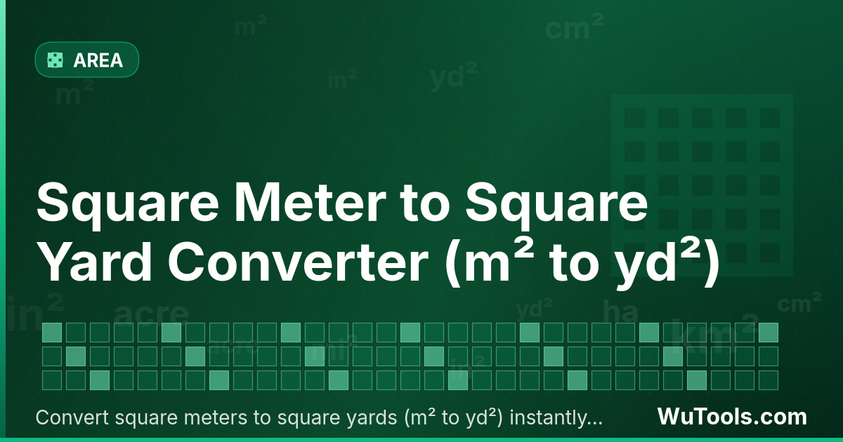 Convertisseur de Mètre Carré vers Yard Carré — Convertir mètres carrés vers yards carrés gratuitement. 1 m² = 1.19599005 yd². Convertisseur précis avec formule, exempl