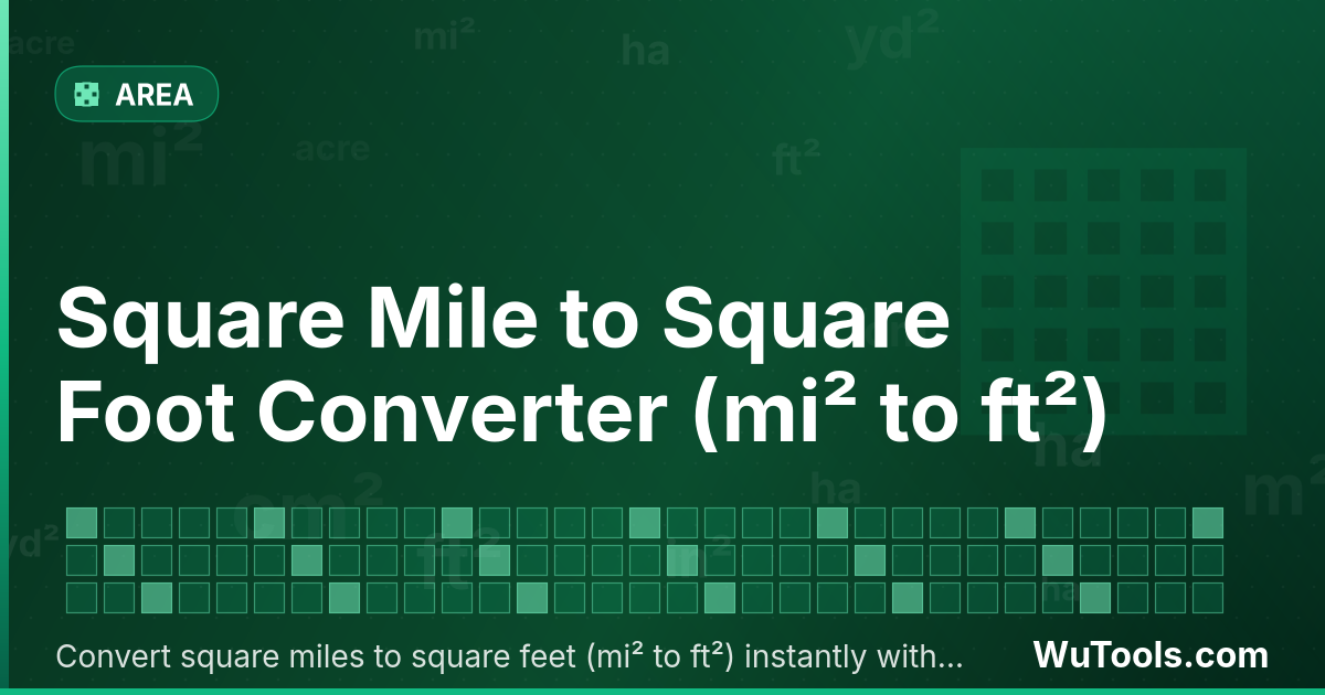 Convertisseur de Mile Carré vers Pied Carré — Convertir miles carrés vers pieds carrés gratuitement. 1 mi² = 27,878,400 ft². Convertisseur précis avec formule, exempl