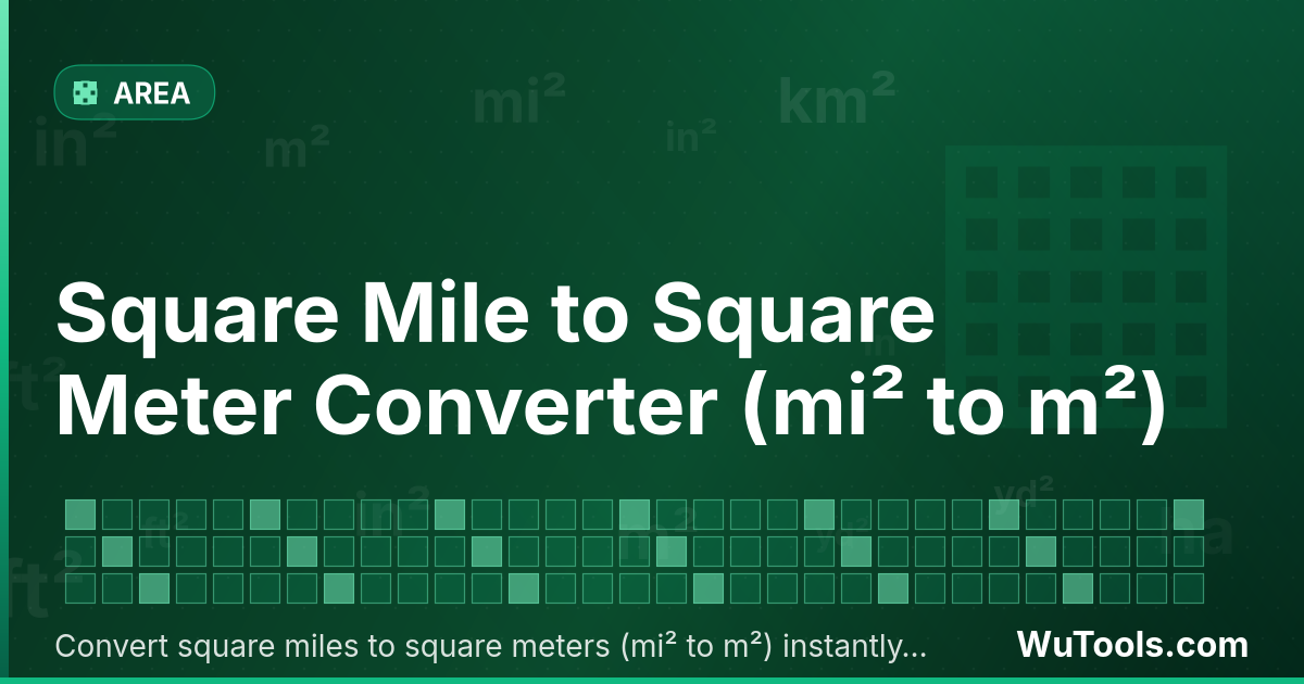 Convertisseur de Mile Carré vers Mètre Carré — Convertir miles carrés vers mètres carrés gratuitement. 1 mi² = 2,589,988.11 m². Convertisseur précis avec formule, exem