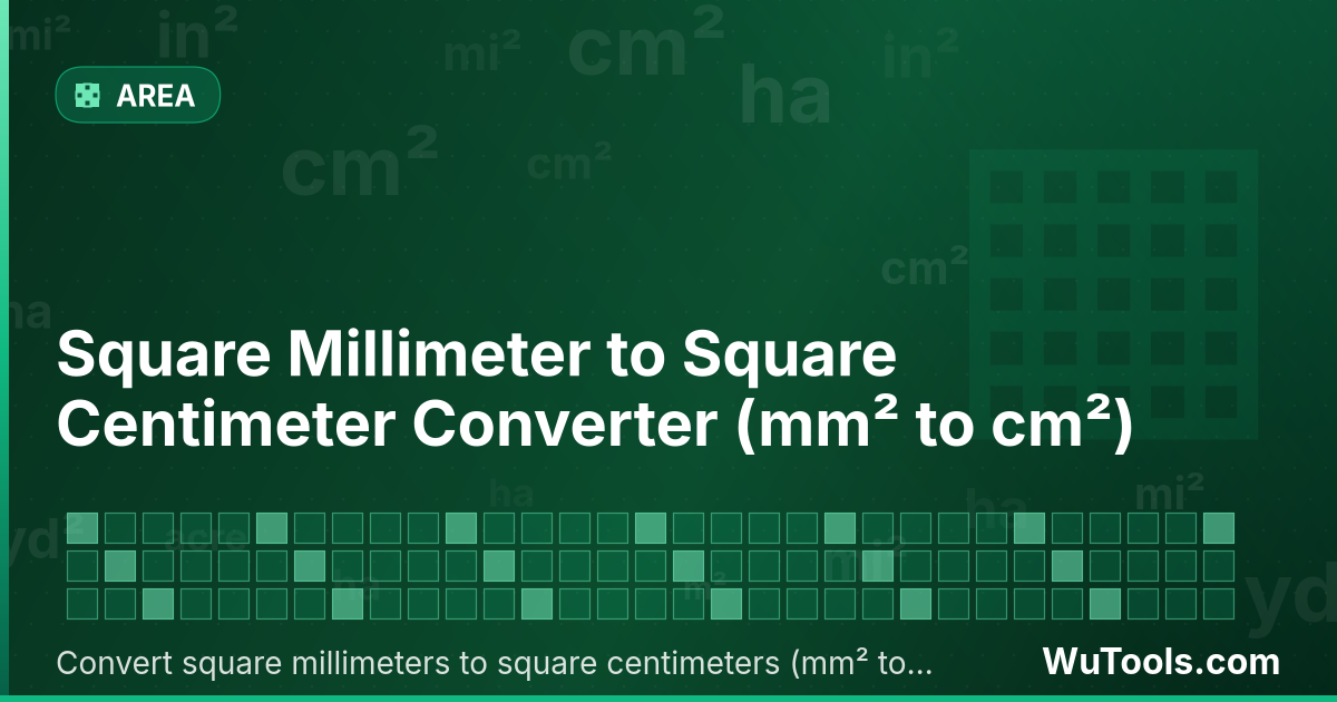 Convertisseur de Millimètre Carré vers Centimètre Carré — Convertir millimètres carrés vers centimètres carrés gratuitement. 1 mm² = 0.01 cm². Convertisseur précis avec formule,