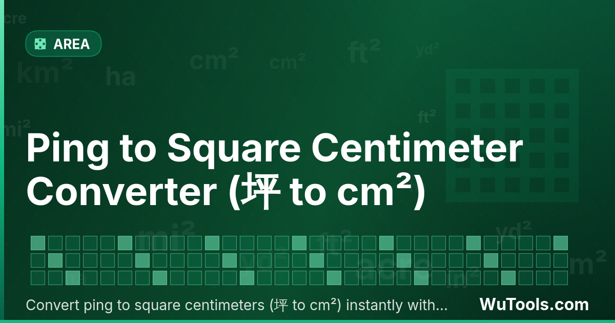 Convertisseur de Ping vers Centimètre Carré — Convertir ping vers centimètres carrés gratuitement. 1 坪 = 33057.9 cm². Convertisseur précis avec formule, exemples et t