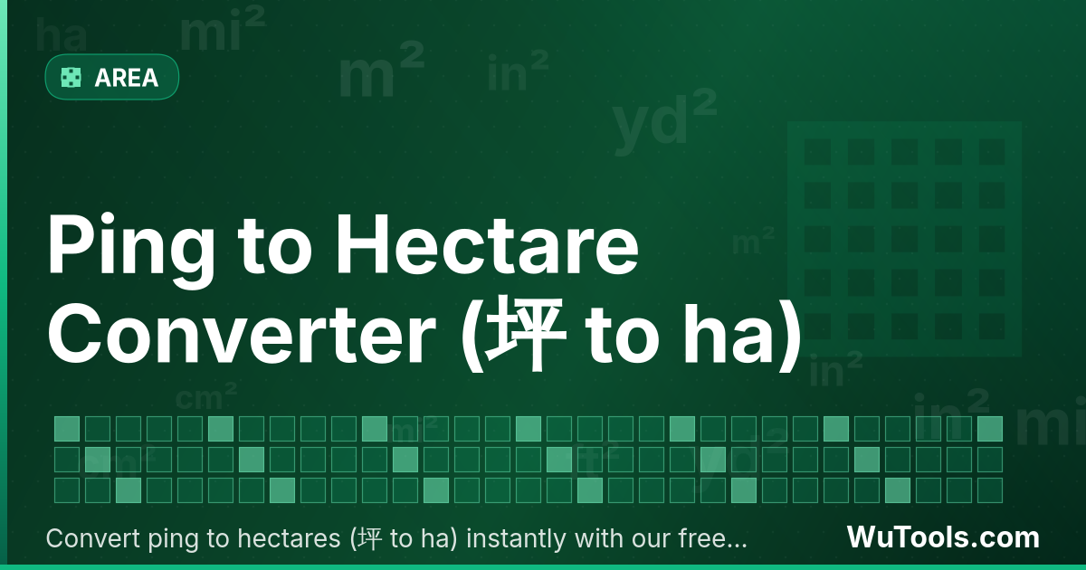Conversor de Ping para Hectare — Converta ping (坪) em hectares instantaneamente. 1 ping = 0,0003306 ha (3025 ping = 1 ha). Calculadora 坪→ha para passar u