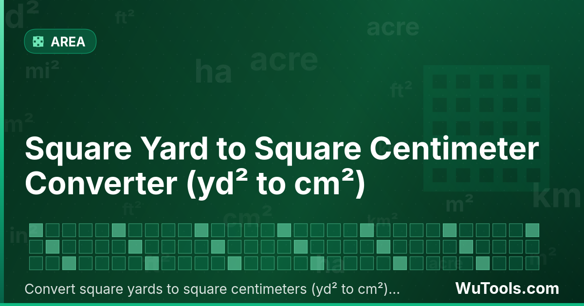 Conversor de Jarda Quadrada para Centímetro Quadrado — Converta jardas quadradas para centímetros quadrados grátis. 1 yd² = 8361.2736 cm². Conversor preciso com fórmula, exemp