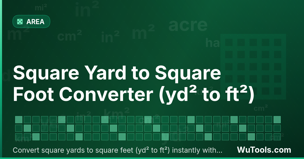 Convertisseur de Yard Carré vers Pied Carré — Convertir yards carrés vers pieds carrés gratuitement. 1 yd² = 9 ft². Convertisseur précis avec formule, exemples et tab