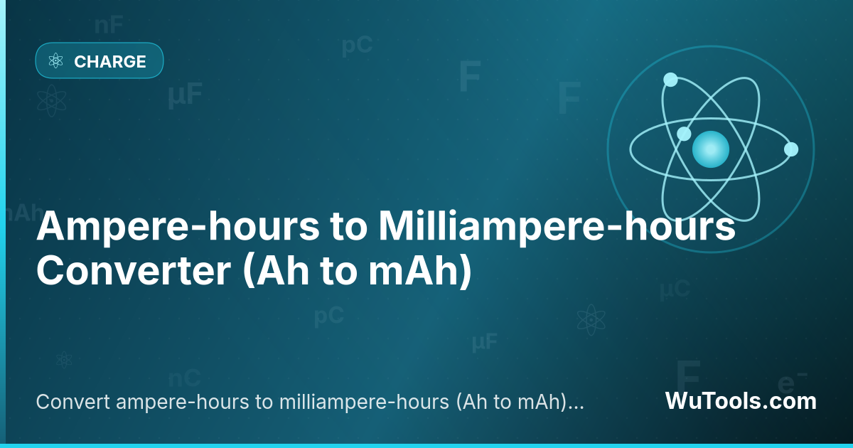 Convertisseur Ampères-heures en Milliampères-heures — Convertissez les ampères-heures en milliampères-heures (Ah en mAh) instantanément avec notre convertisseur en ligne grat
