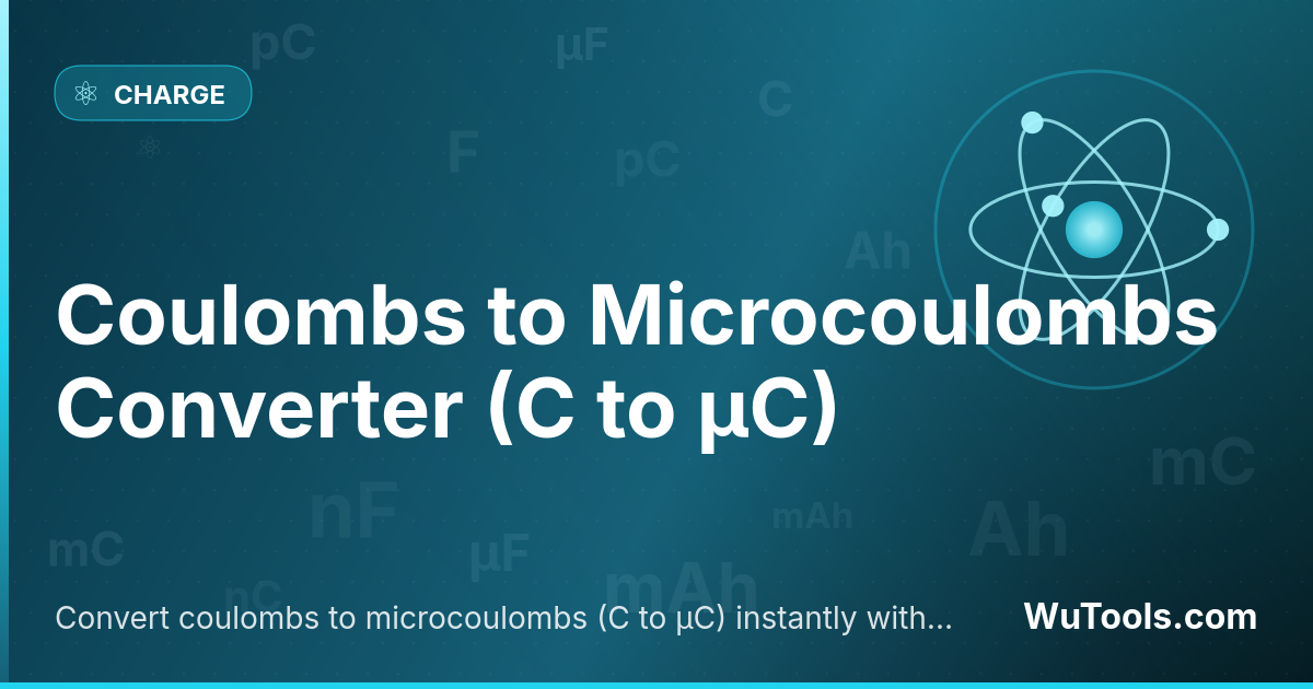 Conversor de Coulombs para Microcoulombs — Converta coulombs para microcoulombs (C para μC) instantaneamente com nosso conversor online gratuito. Resultados precis
