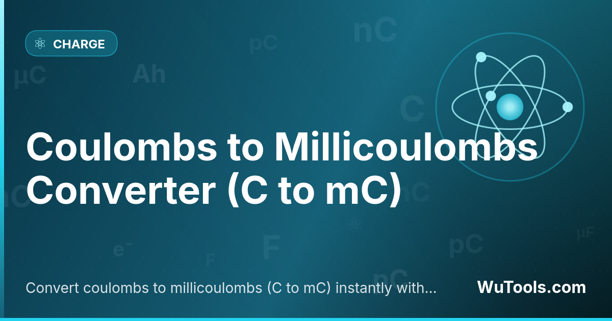 Convertisseur Coulombs en Millicoulombs — Convertissez les coulombs en millicoulombs (C en mC) instantanément avec notre convertisseur en ligne gratuit. Résultats