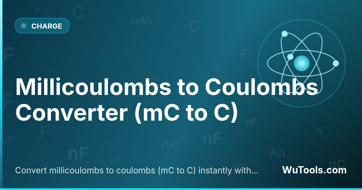 Convertisseur Millicoulombs en Coulombs — Convertissez les millicoulombs en coulombs (mC en C) instantanément avec notre convertisseur en ligne gratuit. Résultats