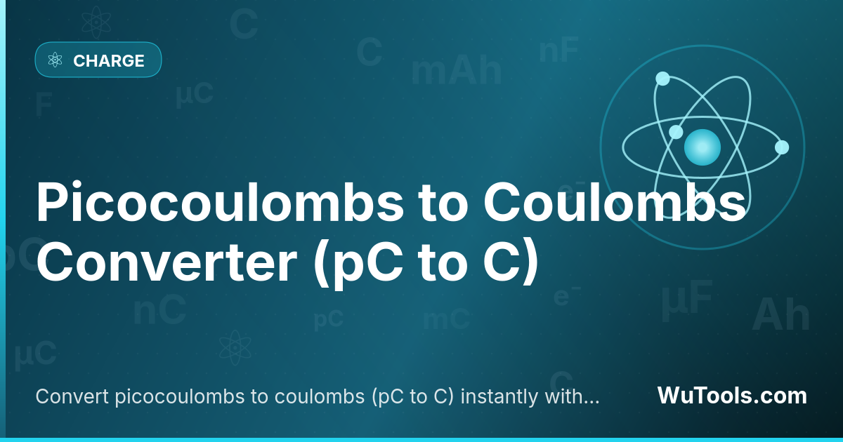Convertisseur Picocoulombs en Coulombs — Convertissez les picocoulombs en coulombs (pC en C) instantanément avec notre convertisseur en ligne gratuit. Résultats