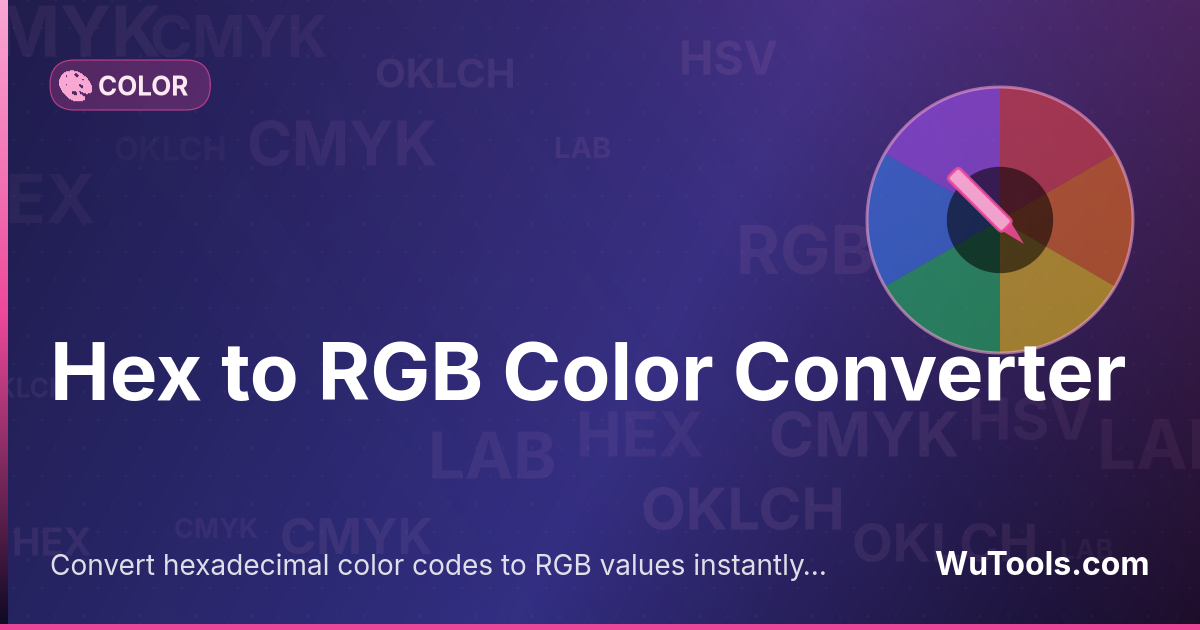 Conversor de Hex para RGB — Converta códigos de cor hexadecimal para valores RGB instantaneamente com visualização ao vivo. Ferramenta gratuita onli