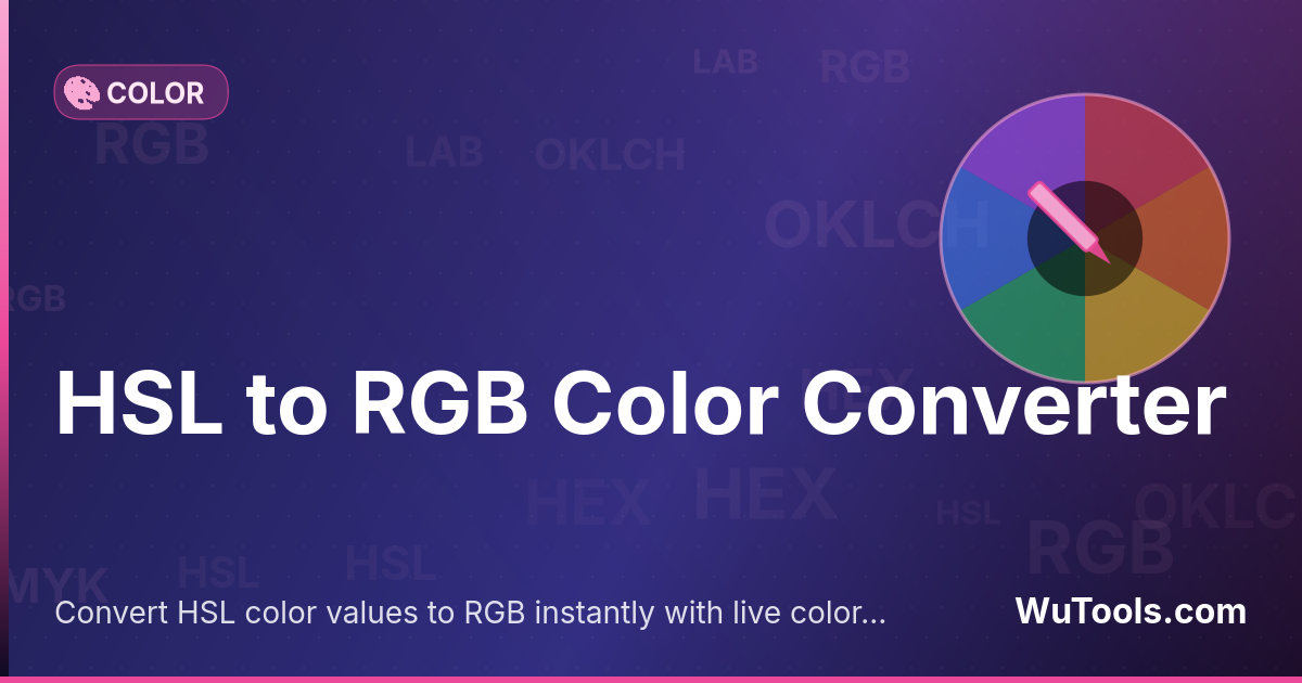 HSL to RGB Converter — Convert HSL color values to RGB instantly with live color preview. Free online HSL to RGB converter tool for CSS, web de