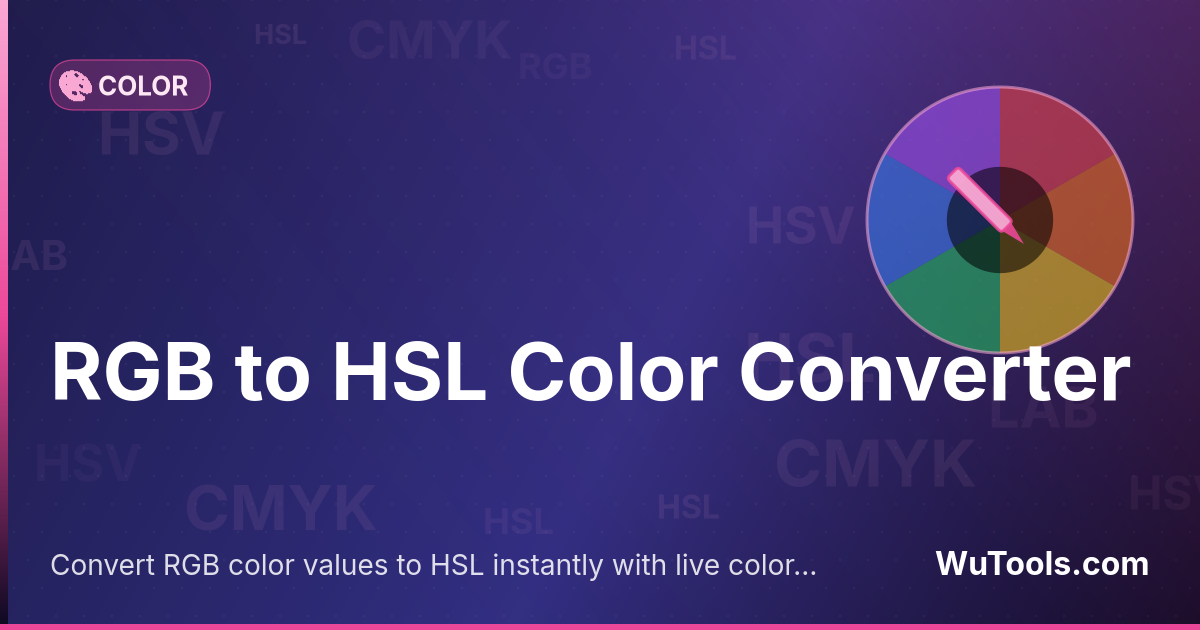 Conversor de RGB para HSL — Converta valores de cor RGB para HSL instantaneamente com visualização ao vivo. Ferramenta gratuita online de conversão