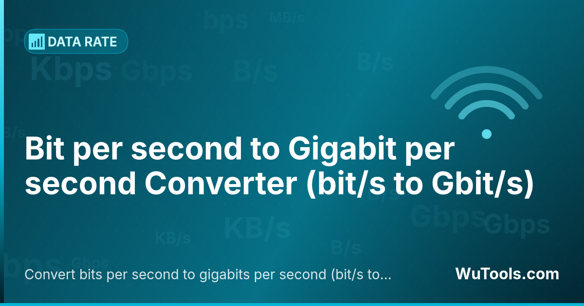 Conversor de Bit por segundo para Gigabit por segundo — Converta bits por segundo para gigabits por segundo grátis. 1 bit/s = 1e-9 Gbit/s. Conversor preciso com fórmula, exempl