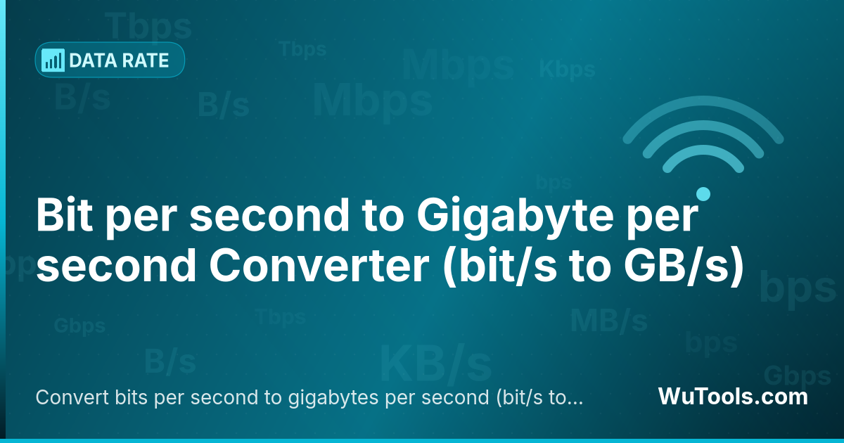 Conversor de Bit por segundo para Gigabyte por segundo — Converta bits por segundo para gigabytes por segundo grátis. 1 bit/s = 1.25e-10 GB/s. Conversor preciso com fórmula, exe