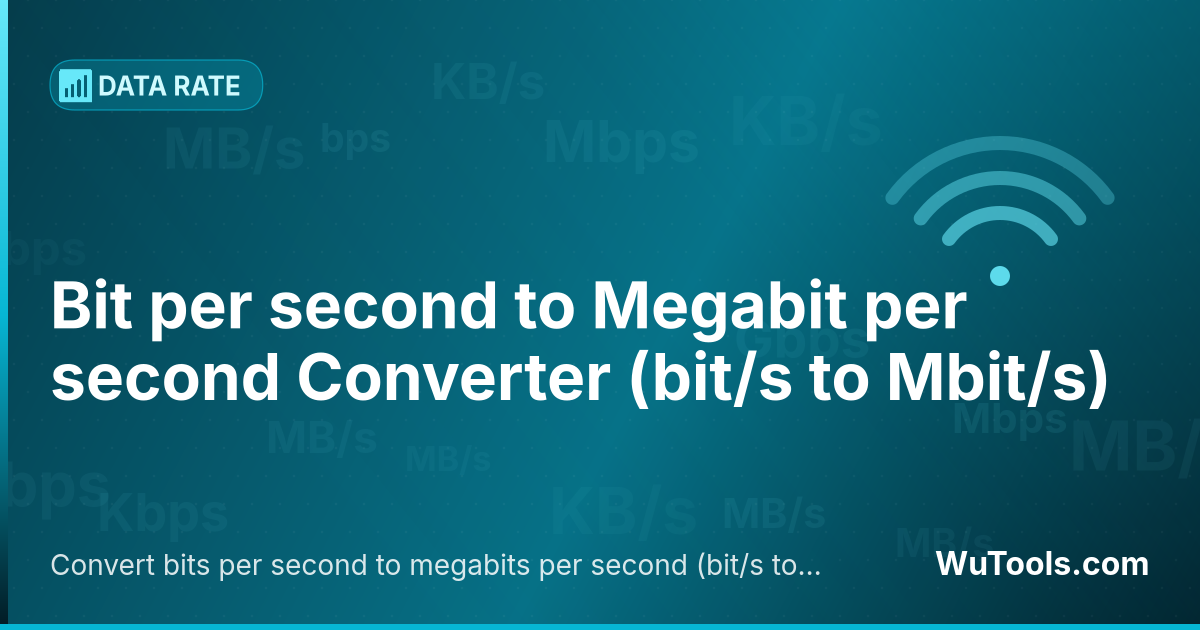 Conversor de Bit por segundo para Megabit por segundo — Converta bits por segundo para megabits por segundo grátis. 1 bit/s = 0.000001 Mbit/s. Conversor preciso com fórmula, ex