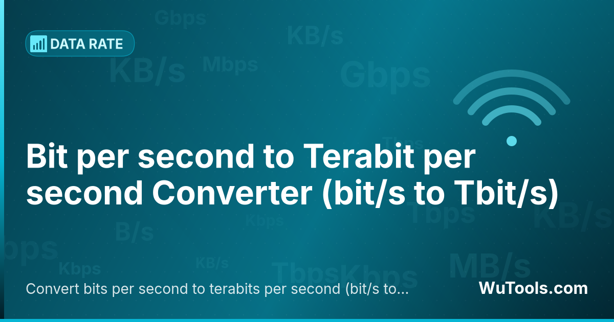 Conversor de Bit por segundo para Terabit por segundo — Converta bits por segundo para terabits por segundo grátis. 1 bit/s = 1e-12 Tbit/s. Conversor preciso com fórmula, exemp