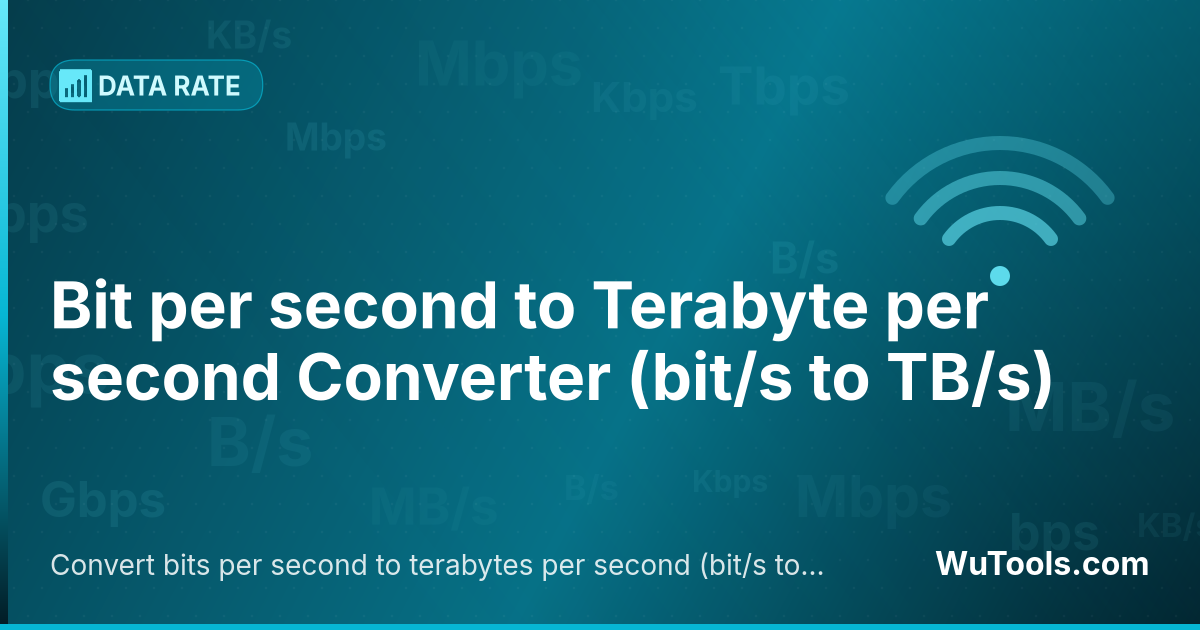 Chuyển đổi Bit trên giây sang Terabyte trên giây — Chuyển đổi bit trên giây sang terabyte trên giây (bit/s sang TB/s) ngay lập tức với công cụ trực tuyến miễn phí. Kết quả