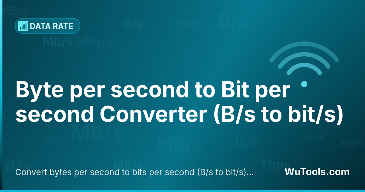 Conversor de Byte por segundo para Bit por segundo — Converta bytes por segundo para bits por segundo grátis. 1 B/s = 8 bit/s. Conversor preciso com fórmula, exemplos e tabe