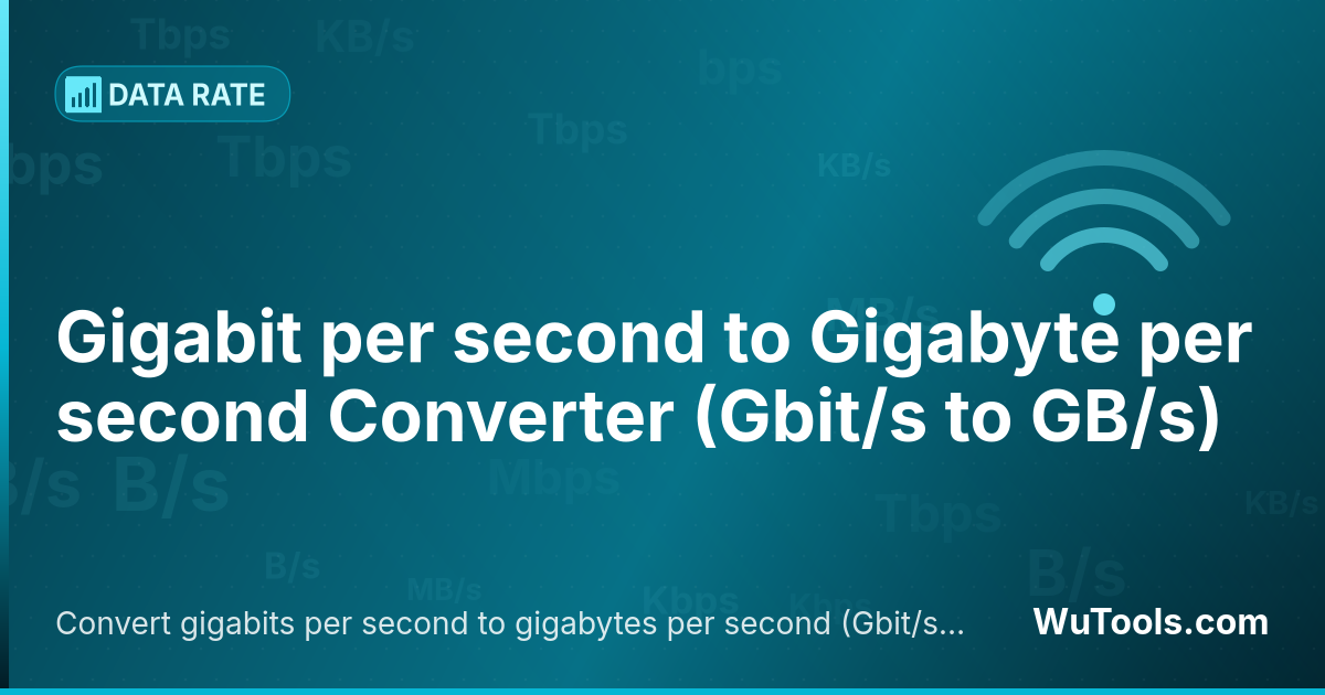 Conversor de Gigabit por segundo para Gigabyte por segundo — Converta gigabits por segundo para gigabytes por segundo grátis. 1 Gbit/s = 0.125 GB/s. Conversor preciso com fórmula, e