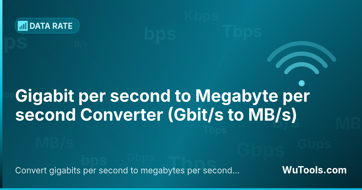 Conversor de Gigabit por segundo para Megabyte por segundo — Converta gigabits por segundo para megabytes por segundo grátis. 1 Gbit/s = 125 MB/s. Conversor preciso com fórmula, exe