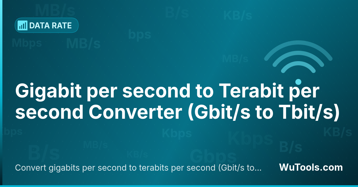 Conversor de Gigabit por segundo para Terabit por segundo — Converta gigabits por segundo para terabits por segundo grátis. 1 Gbit/s = 0.001 Tbit/s. Conversor preciso com fórmula,
