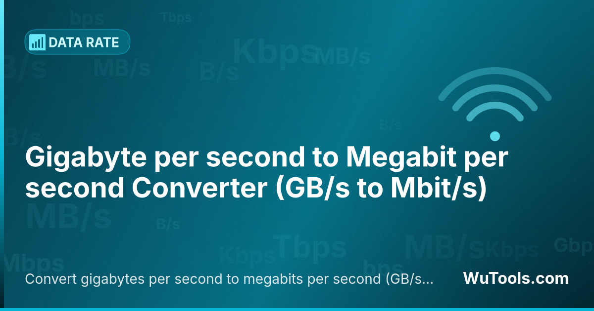 Conversor de Gigabyte por segundo para Megabit por segundo — Converta gigabytes por segundo para megabits por segundo grátis. 1 GB/s = 8000 Mbit/s. Conversor preciso com fórmula, ex
