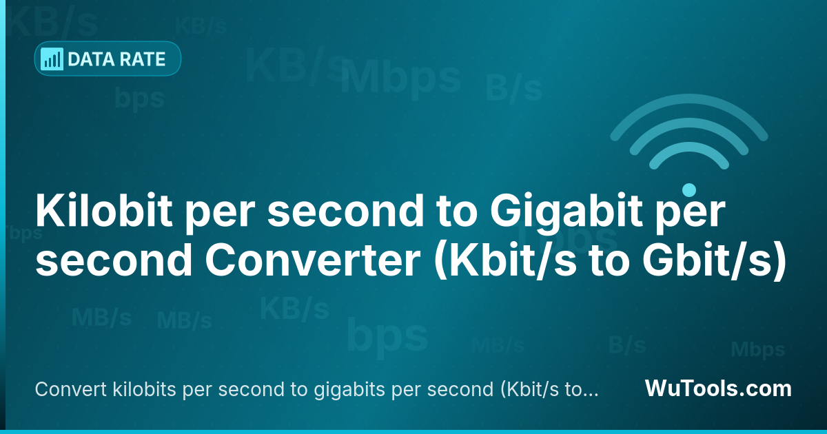 Conversor de Kilobit por segundo para Gigabit por segundo — Converta kilobits por segundo para gigabits por segundo grátis. 1 Kbit/s = 0.000001 Gbit/s. Conversor preciso com fórmul