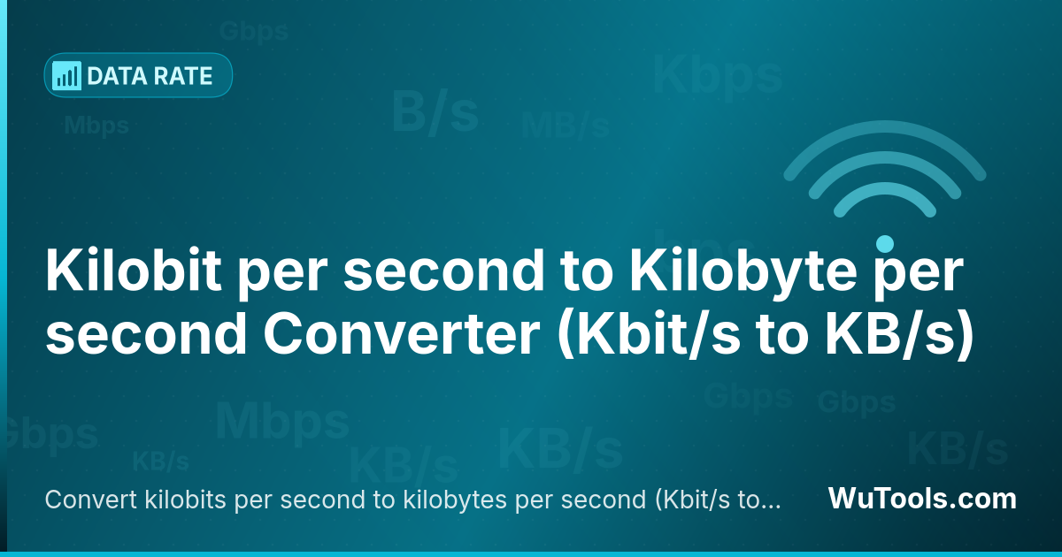 Conversor de Kilobit por segundo para Kilobyte por segundo — Converta kilobits por segundo para kilobytes por segundo grátis. 1 Kbit/s = 0.125 KB/s. Conversor preciso com fórmula, e