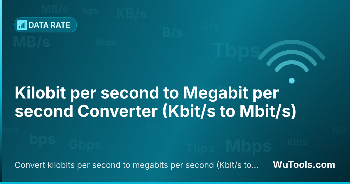 Conversor de Kilobit por segundo para Megabit por segundo — Converta kilobits por segundo para megabits por segundo grátis. 1 Kbit/s = 0.001 Mbit/s. Conversor preciso com fórmula,