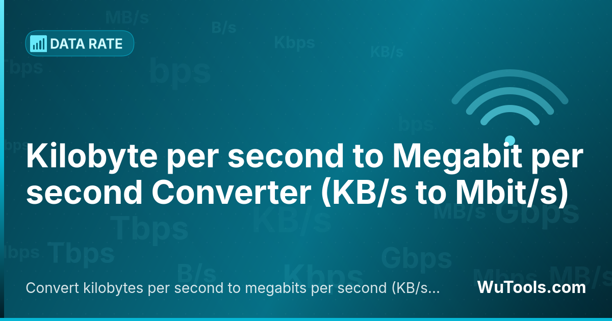 Conversor de Kilobyte por segundo para Megabit por segundo — Converta kilobytes por segundo para megabits por segundo grátis. 1 KB/s = 0.008 Mbit/s. Conversor preciso com fórmula, e