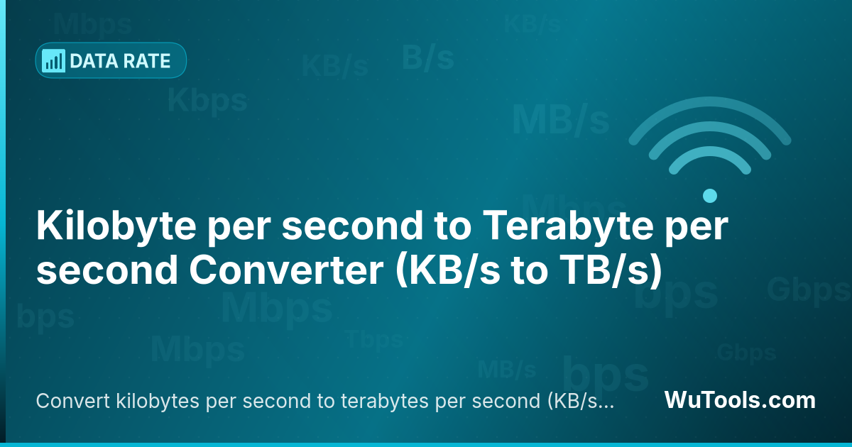 Conversor de Kilobyte por segundo para Terabyte por segundo — Converta kilobytes por segundo para terabytes por segundo grátis. 1 KB/s = 1e-9 TB/s. Conversor preciso com fórmula, exe