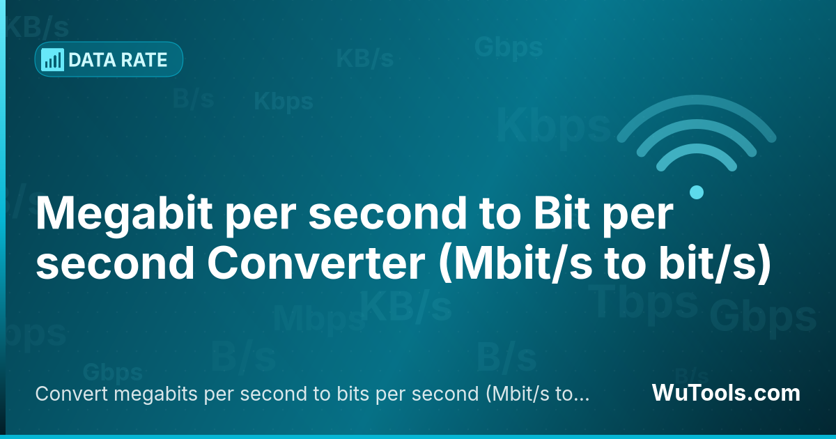 Convertisseur de Mégabit par seconde vers Bit par seconde — Convertir mégabits par seconde vers bits par seconde gratuitement. 1 Mbit/s = 1,000,000 bit/s. Convertisseur précis avec