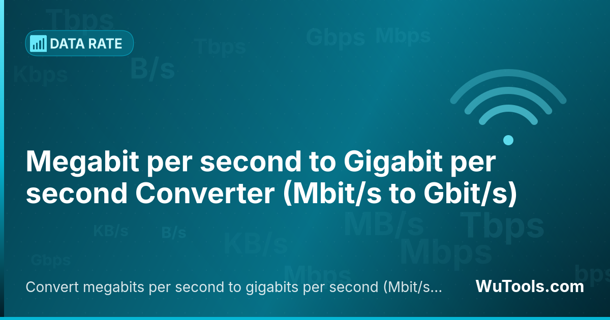 Conversor de Megabit por segundo para Gigabit por segundo — Converta megabits por segundo para gigabits por segundo grátis. 1 Mbit/s = 0.001 Gbit/s. Conversor preciso com fórmula,
