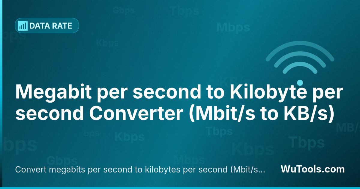 Conversor de Megabit por segundo para Kilobyte por segundo — Converta megabits por segundo para kilobytes por segundo grátis. 1 Mbit/s = 125 KB/s. Conversor preciso com fórmula, exe