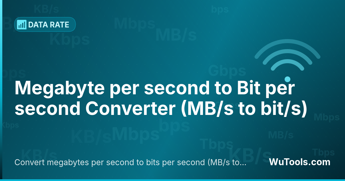 Conversor de Megabyte por segundo para Bit por segundo — Converta megabytes por segundo para bits por segundo grátis. 1 MB/s = 8,000,000 bit/s. Conversor preciso com fórmula, ex