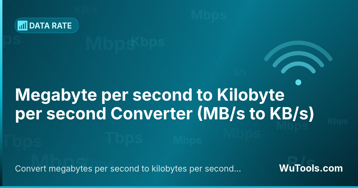 Conversor de Megabyte por segundo para Kilobyte por segundo — Converta megabytes por segundo para kilobytes por segundo grátis. 1 MB/s = 1000 KB/s. Conversor preciso com fórmula, exe