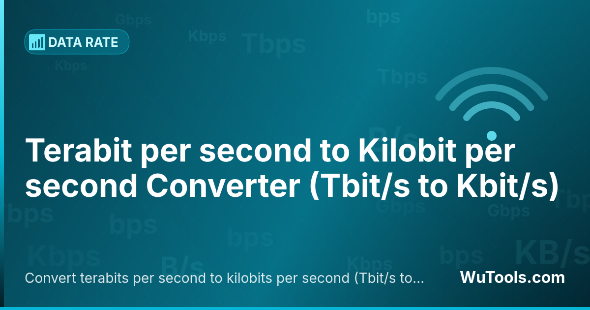 Conversor de Terabit por segundo para Kilobit por segundo — Converta terabits por segundo para kilobits por segundo grátis. 1 Tbit/s = 1,000,000,000 Kbit/s. Conversor preciso com f